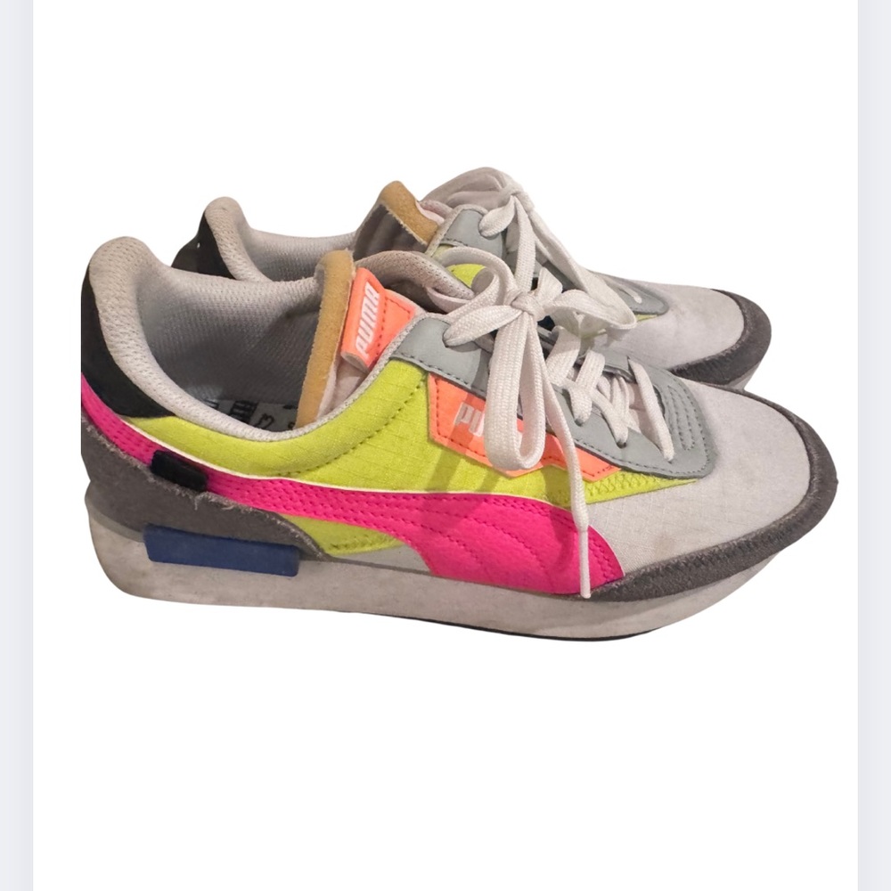 Puma Neon Pink and Yellow Sneakers Retro Style
